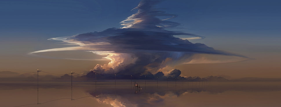 black flat screen computer monitor, multiple display, clouds, sky HD wallpaper