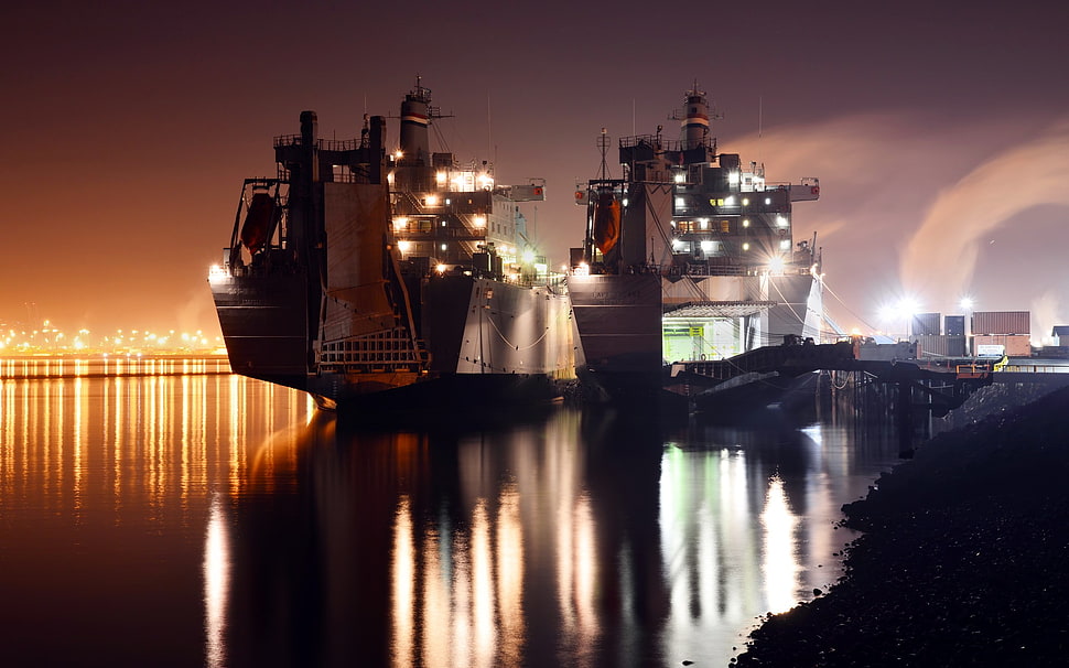 two white cruise ships, container ship, vehicle, ship HD wallpaper