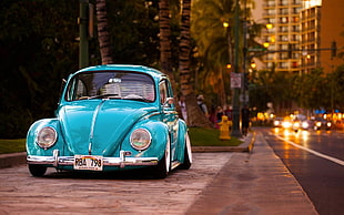 teal Volkswagen Beetle, vehicle, car, blue cars, Volkswagen HD wallpaper