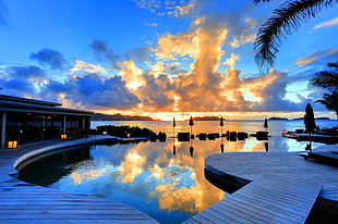Infinity Pool during sunset HD wallpaper