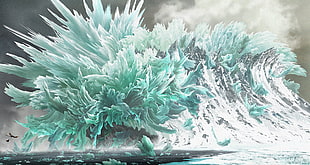 green ice formation digital art, concept art, landscape, animated movies, dragon