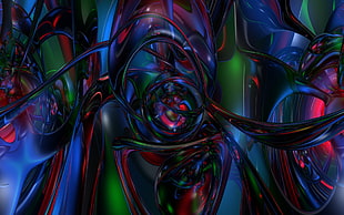 green, blue, and pink abstract graphic
