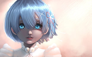 girl in blue short hair anime character HD wallpaper
