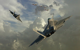 aircrafts flying above clouds digital wallpaper, military aircraft, sky, F-22 Raptor, F-15