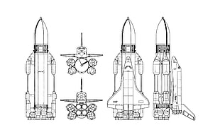 rocket and space shuttle sketch, space shuttle, USSR, rocket, simple background