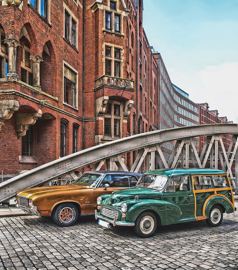 classic green station wagon HD wallpaper