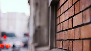 brown concrete wall bricks, wall, bricks, bokeh, city