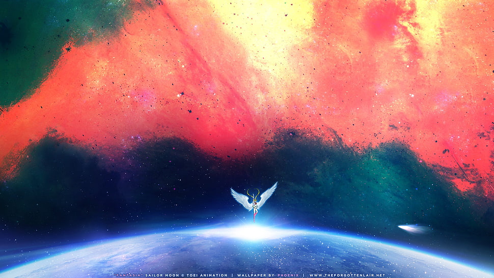 earth painting, Sailor Moon, space, wings, stars HD wallpaper