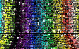 green and multicolored mosaic HD wallpaper