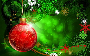 red bauble illustration, holiday, Christmas ornaments  HD wallpaper