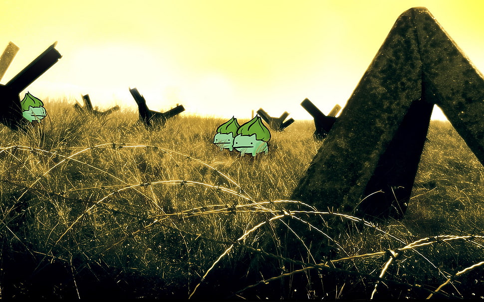three Pokemon bulbasaur's, Pokémon, Bulbasaur, nature, artwork HD wallpaper