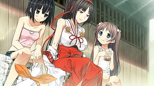 three female anime character wallpaper HD wallpaper