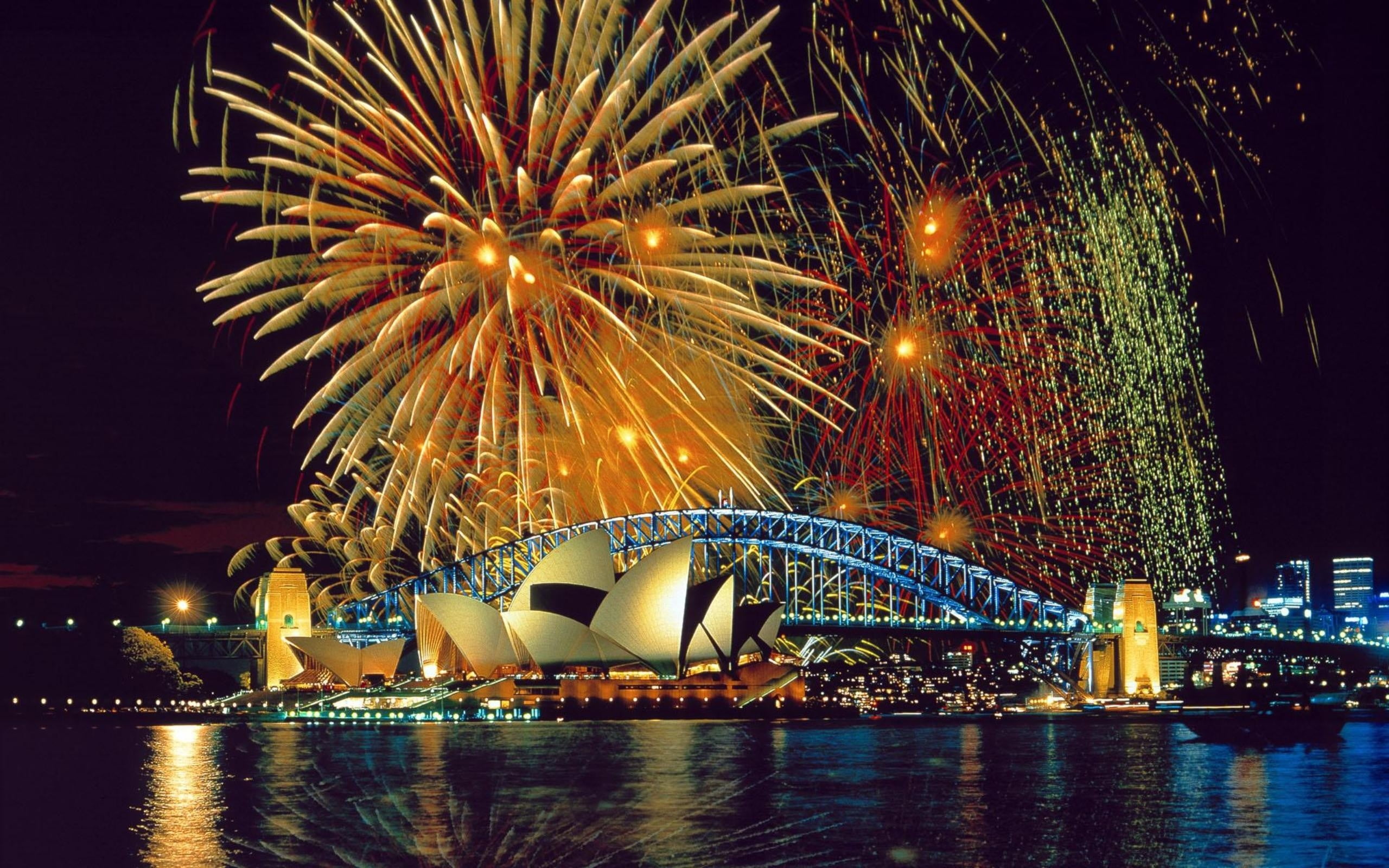 Fireworks display near Sydney Opera House during nighttime
