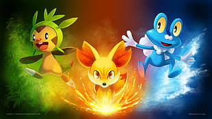three Pokemon character graphic wallpaper