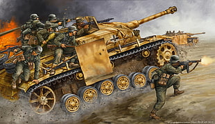 brown war tank with armies game illustration, Stug III, wargaming, World of Tanks, World War II