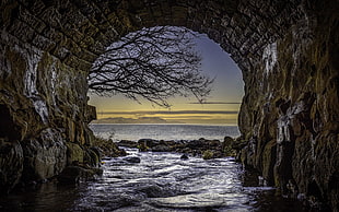 tunnel near beach wallpaper, sea, nature, tunnel, bridge