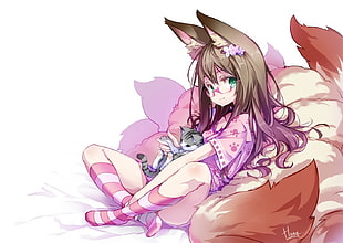 female anime character holding cat
