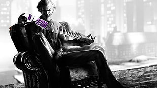 man playing cards sitting on sofa graphic wallpaper, couch, armchairs, Joker, cards