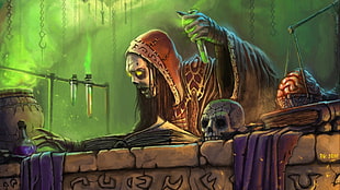witch illustration, World of Warcraft, video games, skull, undead
