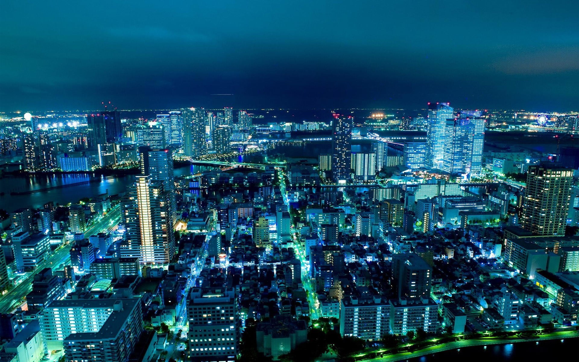 Blue building lights, Japan, city lights, blue, night HD wallpaper ...