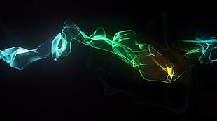 blue, green, and yellow abstract smoke illustration