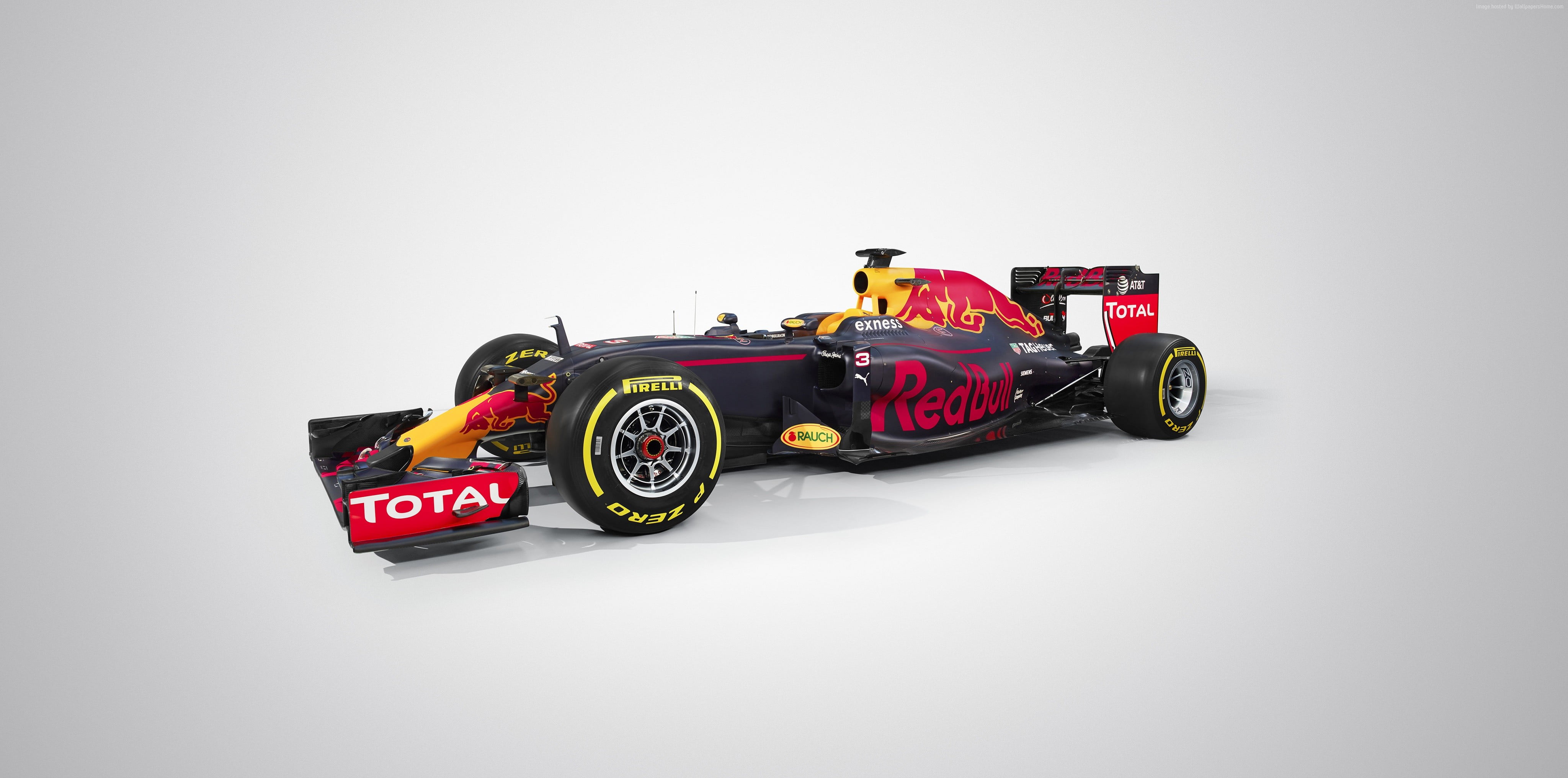 black and red RedBull racing car