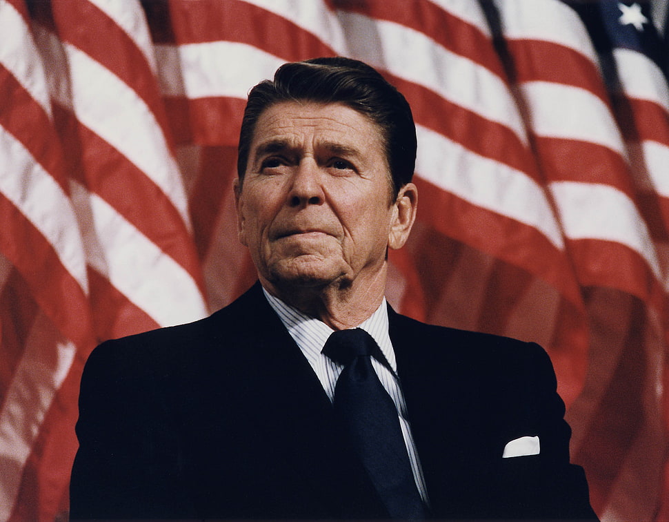 men's black and white striped polo shirt, Ronald Reagan, men HD wallpaper