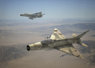 two beige aircraft, warplanes, MiG-21