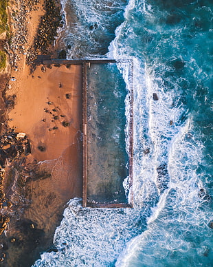 nature, water, rock, aerial view HD wallpaper
