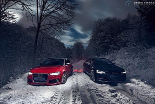two black and red Audi cars, vehicle, car, Audi, Audi RS6 Avant