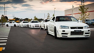 white sedan, Nissan Skyline GT-R R34, Nissan Skyline, Nissan, JDM HD wallpaper