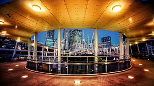 round building interior, cityscape