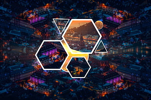 city buildings collage, polyscape, triangle, circle, cityscape