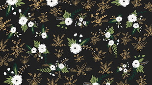 black and white floral textile, digital art, abstract, pattern, CGI