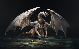 gray and brown dragon illustration, dragon, fantasy art
