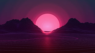 mountain with background of sunrise digital wallpaper