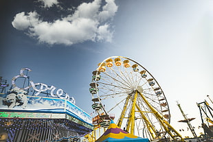 yellow ferris wheel, Ferris wheel, Attraction, Entertainment