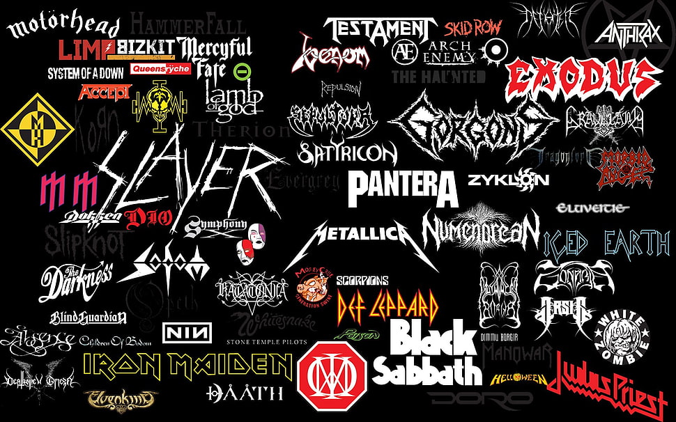 Metal Band logos, metal, metal music, collage, music HD wallpaper