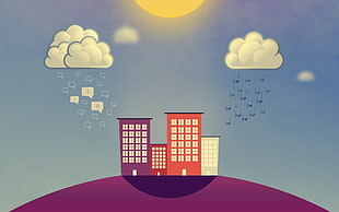 two clouds above city graphic art