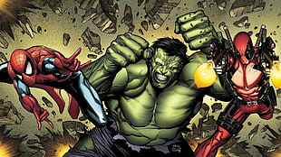 Spiderman, Hulk, and Deadpool clip art