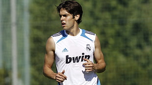 men's white Adidas sleeveless jersey shirt, Real Madrid, Kaká