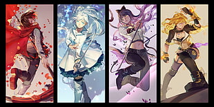 four assorted female anime characters collage, anime girls, fantasy girl, RWBY, Ruby Rose (character)