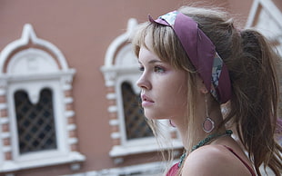 women's silver-colored earring, women, model, blonde, long hair HD wallpaper
