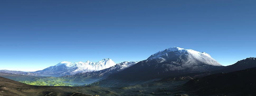 snow-covered mountains, landscape, multiple display HD wallpaper