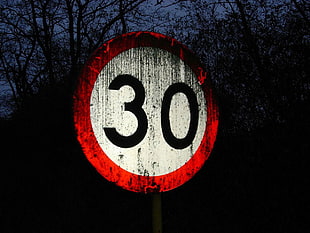 round red and white 30 road sign, speed-limit, sign, grunge HD wallpaper