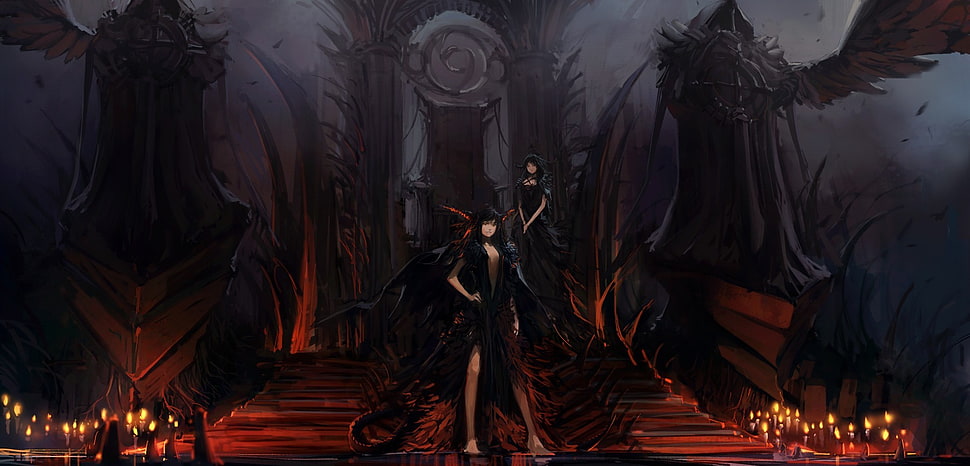 black haired female game character, fantasy art HD wallpaper