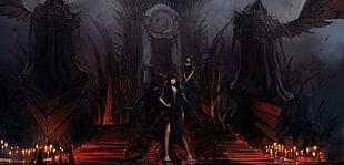 black haired female game character, fantasy art