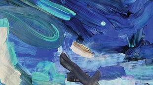 blue and teal abstract painting, dark, blue, painting