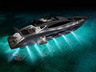 white and black yacht, yachts, 3D, render, vehicle