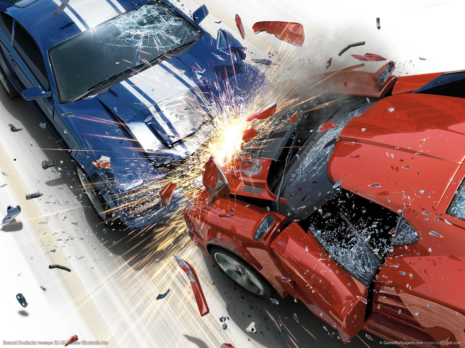 red and blue vehicles digital wallpaper, Burnout (video game), crash, Lamborghini, muscle cars